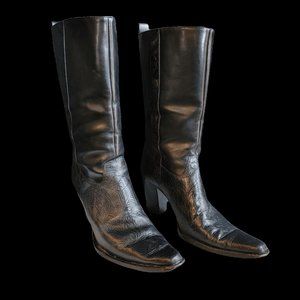 Vintage Black Antonio Melani Tooled Leather Western Boots - W 8.5